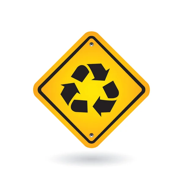 Panneau jaune avec symbole de recyclage — Image vectorielle