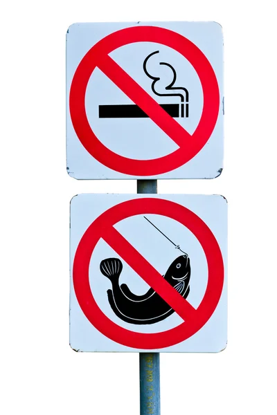 No smoking and no fishing warning sign — Stock Photo, Image