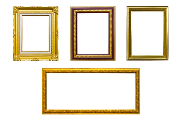Zlatá dřevěný obrázek fotorámeček izolované — Stock fotografie