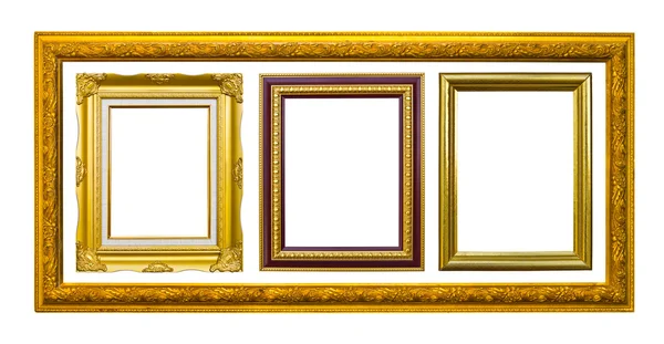 Golden wood photo image frame isolated — Stok fotoğraf