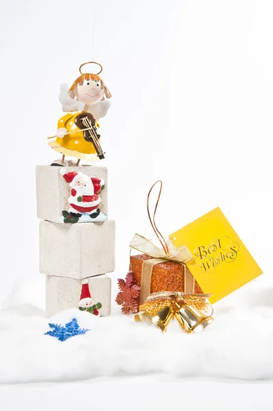 Yellow angel with gift — Stock Photo, Image