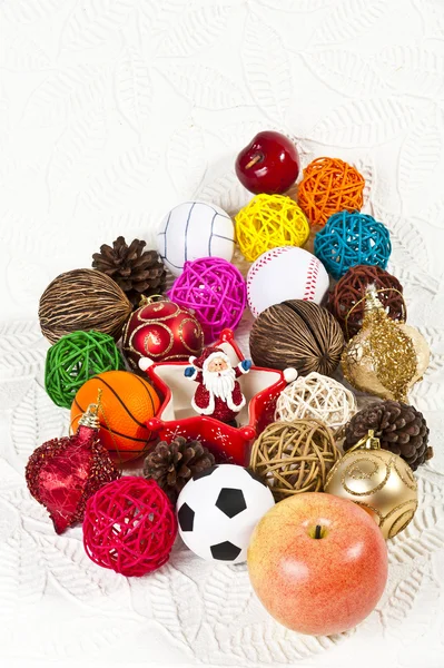 Santa con muchas bolas diferentes — Foto de Stock