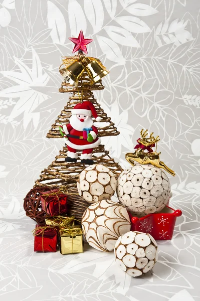 White ball of nature bark and Christmas tree — Stock Photo, Image