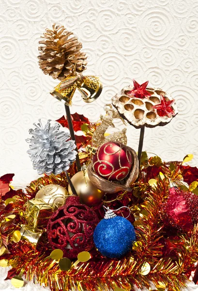 Cone pine and Christmas ball — Stock Photo, Image