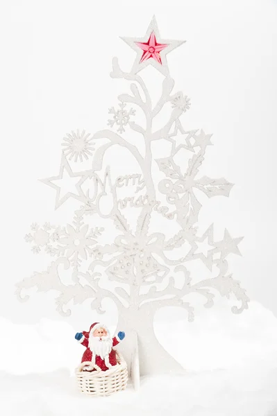 Weißer Weihnachtsbaum mit Weihnachtsmann — Stockfoto