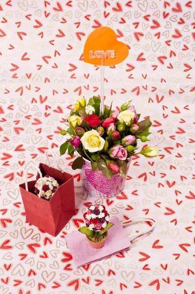 Secchio Amore Bouquet Rosa — Foto Stock