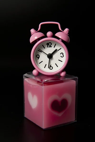 Lovely Pink Clock Top Pink Candle — Stock Photo, Image