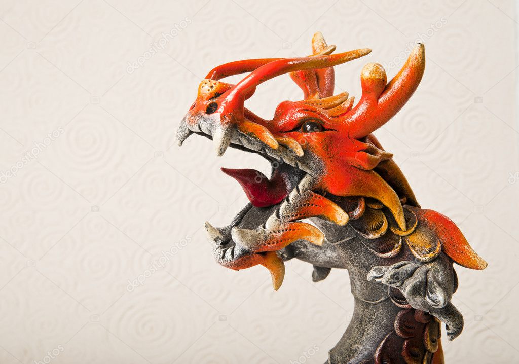 Close up head of dragon isolated on paper background