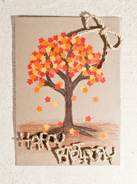Handmade Happy birthday card isolated on sand background — Stock Photo, Image