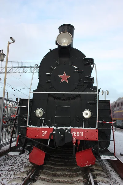 Old locomotive. Model 766-11. It is made in 1949. — Stok fotoğraf