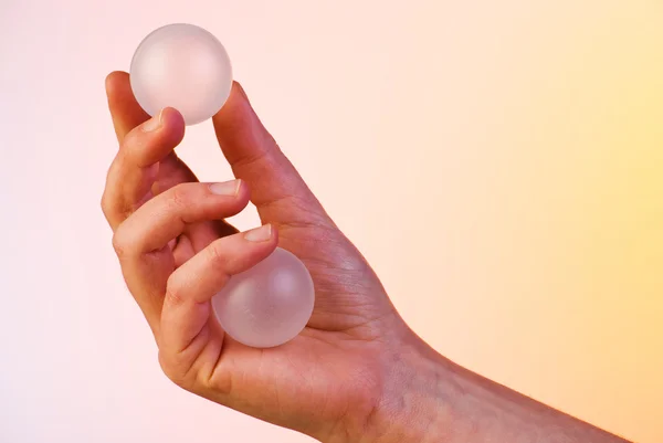 Semi Bolas Brancas Transparentes Mão — Fotografia de Stock