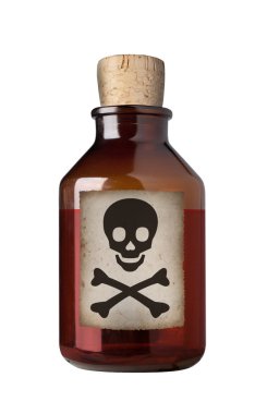 Old fashioned drug bottle, isolated. clipart