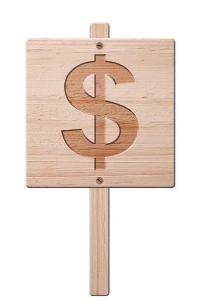 Dřevěná znak dolaru, izolované, Ořezová cesta. — Stock fotografie