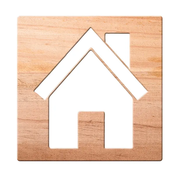 House Icon Carved Wood Isolated Clipping Path — Stock Photo, Image