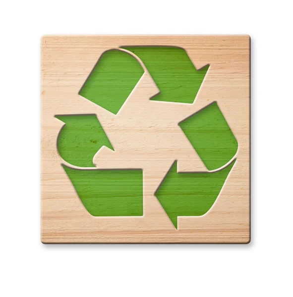 Recycle Symbol Aus Holz Isoliert Clipping Pfad — Stockfoto