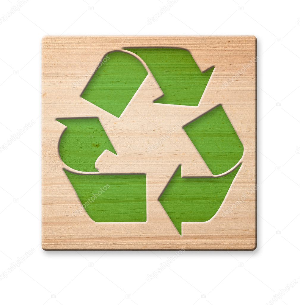 Recycle icon made out of wood, isolated, clipping path.