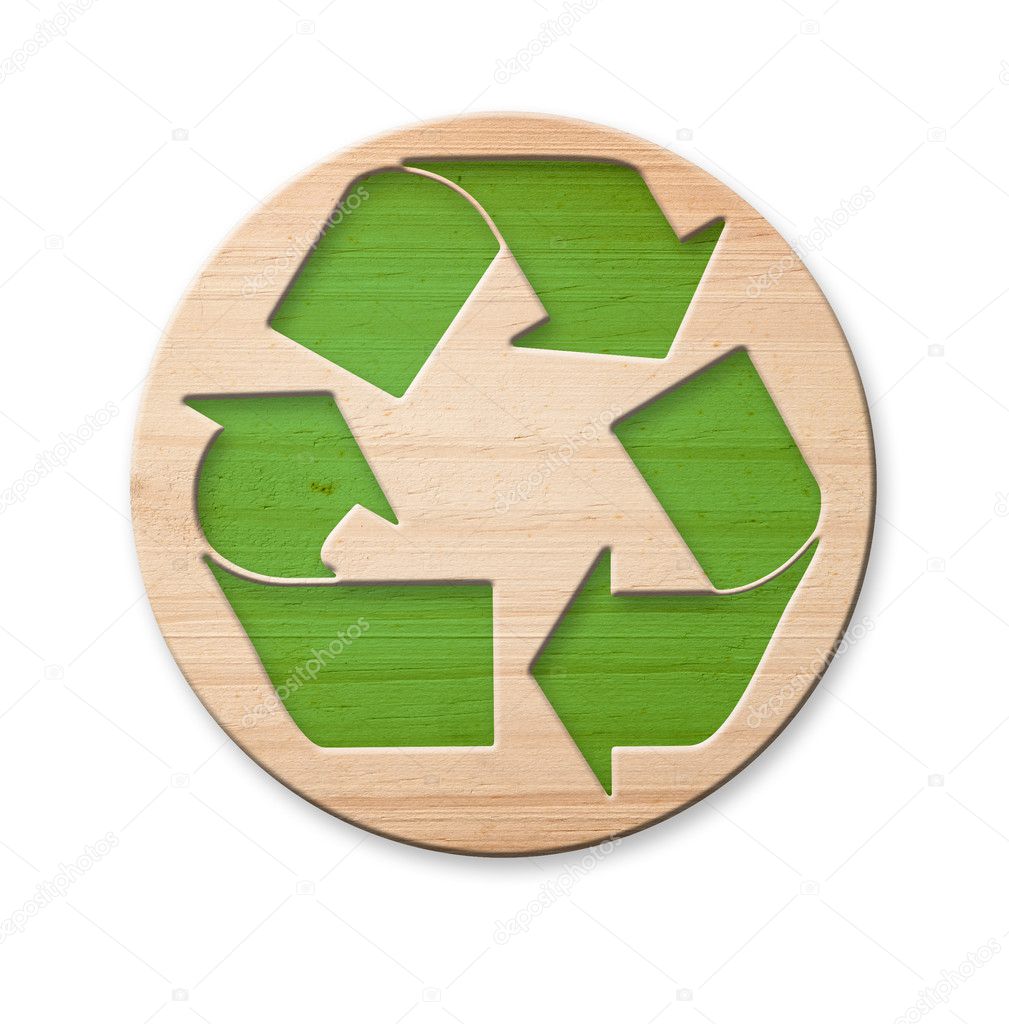 Wooden recycle icon, isolated.