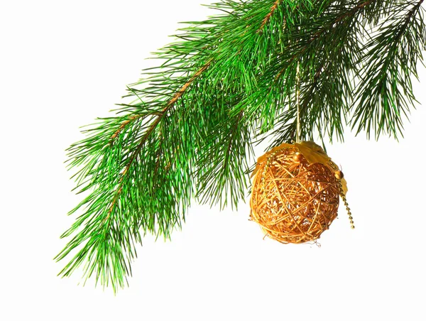 La rama del árbol de navidad adornado por los juguetes de Año Nuevo — Foto de Stock