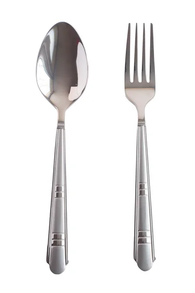 Zilveren tabel keuken lepel vork geïsoleerd — Stockfoto