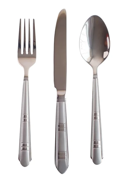 Set coltello forchetta cucchiaio argento isolato Immagini Stock Royalty Free