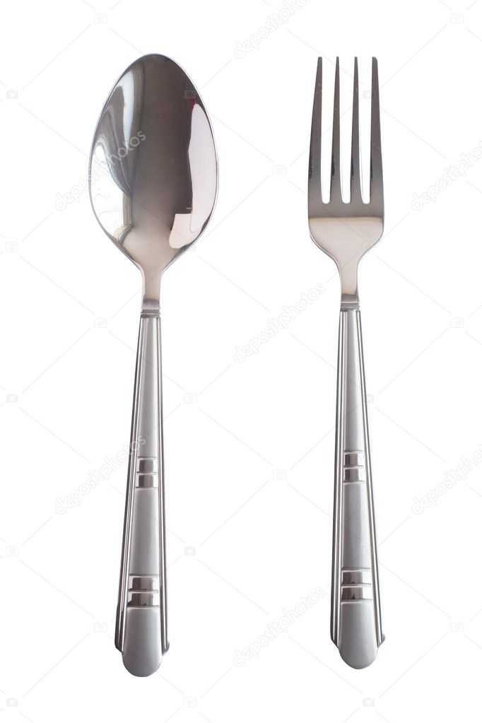 Silver table kitchen spoon fork isolated