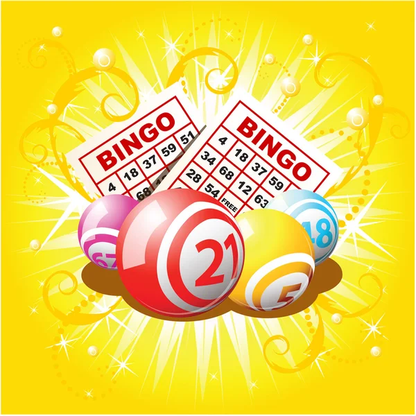 Bingo ou bolas de loteria e cartões no fundo dourado Gráficos Vetores