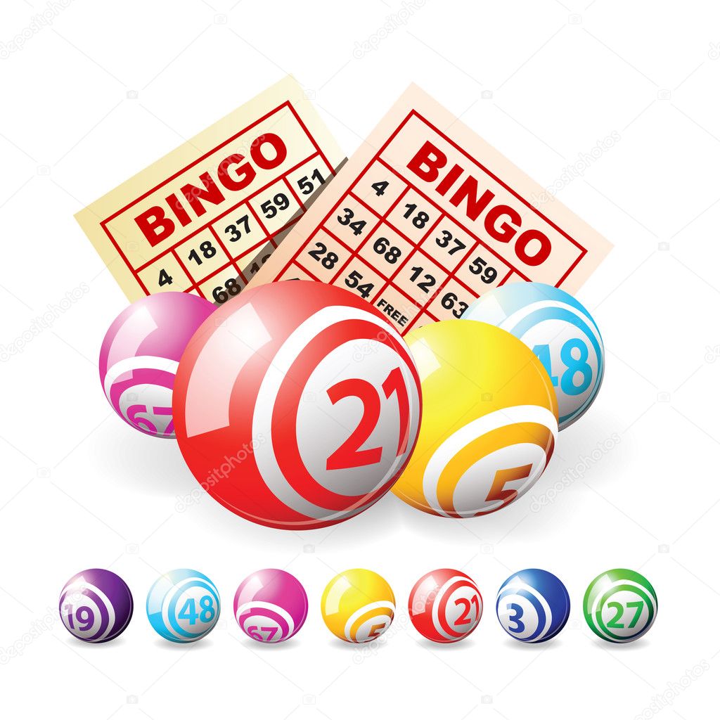 Bingo or lottery balls and cards