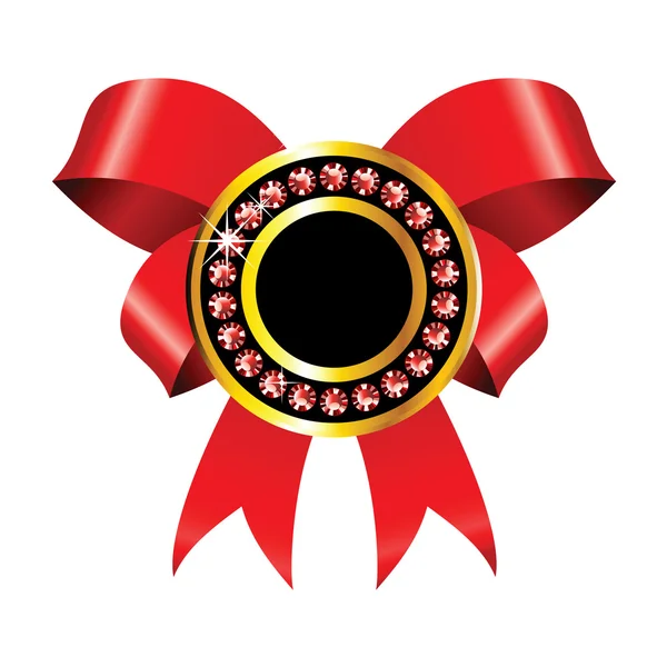 Étiquette dorée avec ruban rouge — Image vectorielle