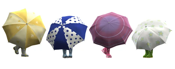 Legrační gumové boty s deštníky — Stock fotografie