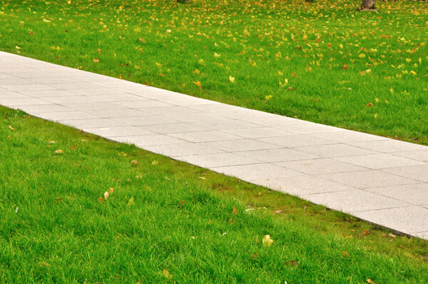 Stone path through the lawn on the diagonal