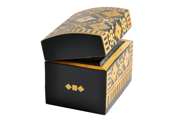 Дерев'яна коробка з чорним аплікацією — стокове фото