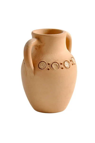 Vaso de cerâmica decorado com um fundo branco, isolado — Fotografia de Stock