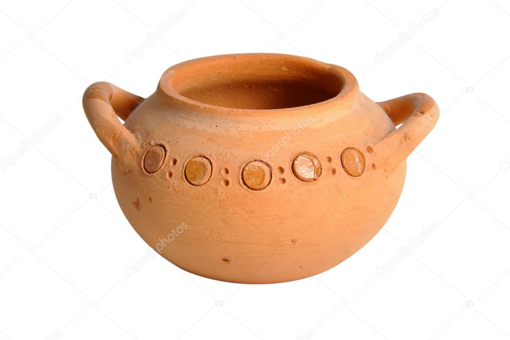 Pottery vase with a pattern on a white background