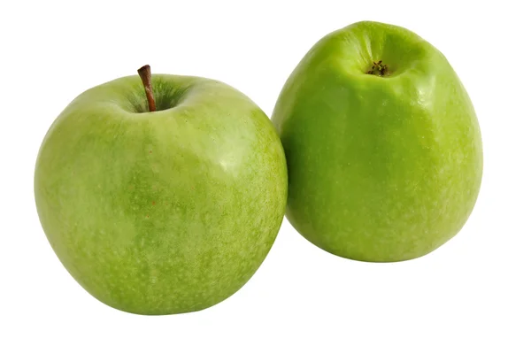 Dvě zelená jablka na bílém pozadí, izolované — Stock fotografie