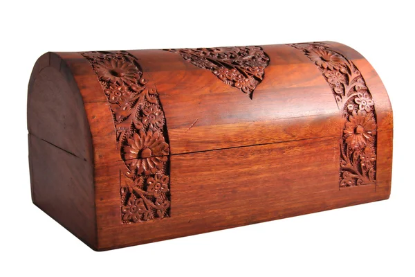 Wooden chest with a carved lid on a white background, isolated — Stock Photo, Image