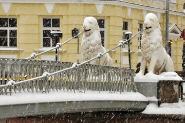 Lions Bridge on the canal Griboyedov winter clipart