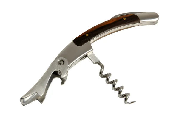 Metal corkscrew closeup, isolated on a white background — Stock Photo, Image
