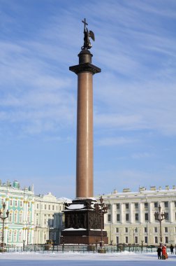 Alexander Column on Palace Square in the snow-covered. St. Petersburg clipart