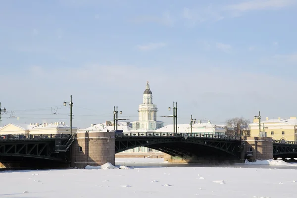 Γέφυρα Του Παλατιού Και Kunstkammer Αξιοθέατα Στην Αγία Πετρούπολη Χειμώνα — Φωτογραφία Αρχείου