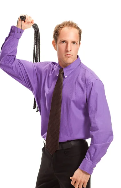 Junger erwachsener Mann mit schwarzem Peitschenhieb — Stockfoto