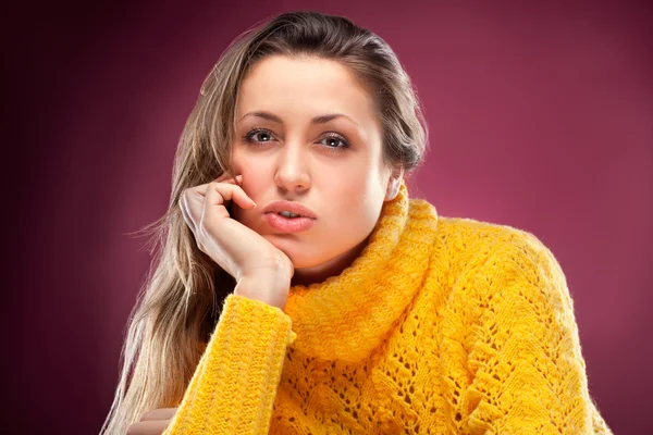 Perfect blonde on red background — Stock Photo, Image