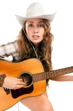 kovboy şapkalı akustik gitar sesy cowgirl