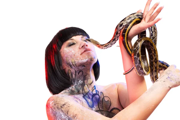 stock image Attractive brunette woman with snake