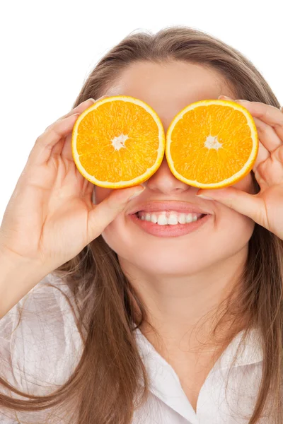 Girl with orange — Stock Photo, Image