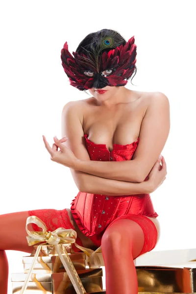 Sexy naakte vrouw in masker Stockfoto