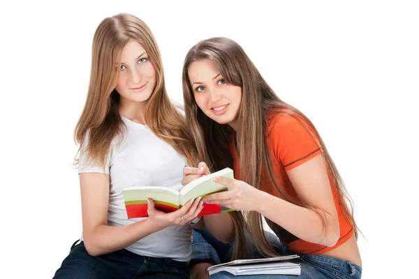 Two young happy student girl — Stock Photo, Image