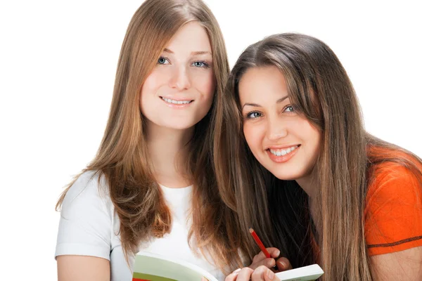Dois jovens menina estudante feliz — Fotografia de Stock