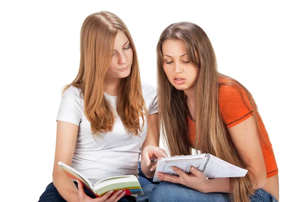 Two young happy student girl — Stock Photo, Image