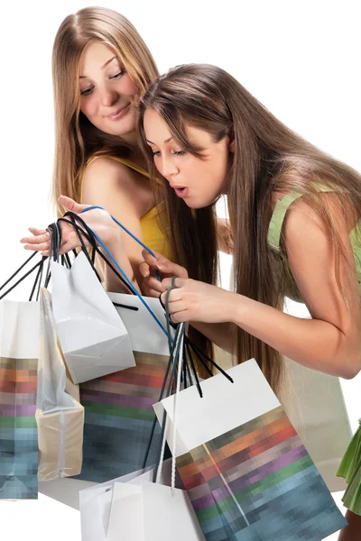 Vásárlás. két gyönyörű lány, táska — Stock Fotó