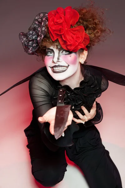 Woman mime with knife — Stock Photo, Image